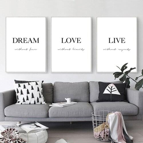 Canvas Dream Love Live Motivational Poster Inspirational Quotes Minimalist Prints Nordic Home Living Room Wall Art Picture Decor