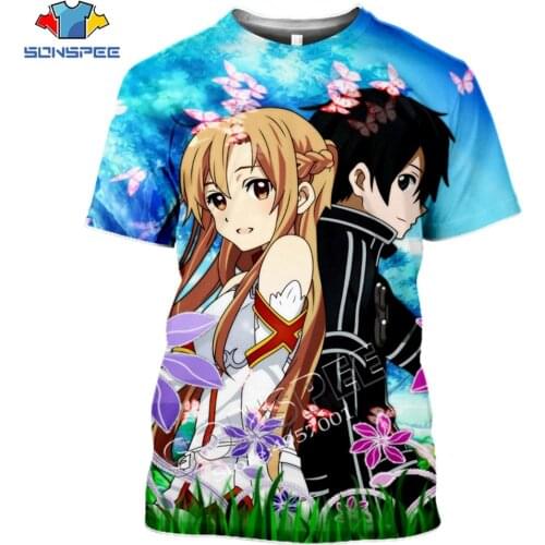 SONSPEE Men Funny Fashiont Shirts Pajamas Tops Women Anime Sword Art Online 3D Printing Adult Casual T-Shirt Short-Sleeved