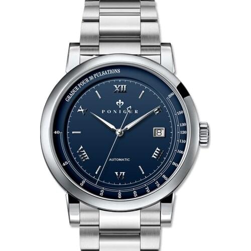 PONIGER Men Business 50M Waterproof Fashion Gradue 30 Pulsations Dial Automatic Self-wind Mechanical Wrist Watches - Steel