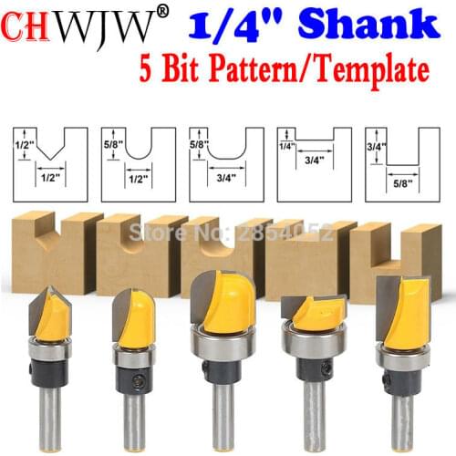 Trim Router Bit Set - 1/4" Shank - 5 Bit Pattern/Template Woodworking cutter Tenon Cutter for Woodworking Tools