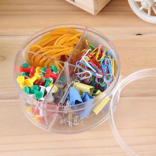 1 Pack Stationery Set Push Pin Round Paper Clips Binder Clips Rubber Band Office School Supplies Deli 8500