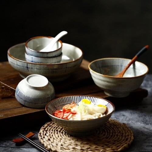LingAo Japanese tableware set Ceramic rice bowl household bowl large bowl soup bowl noodles bowl retro dishes dishes single bowl