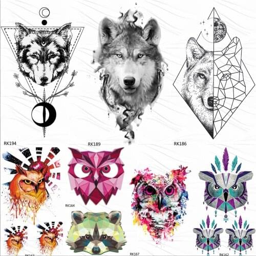 OMMGO Geometric Diamond Triangle Wolf Temporary Tattoo Sticker Owl Flash Waterproof Fake Tattoos DIY Rhombus Tatoos Body Art Arm