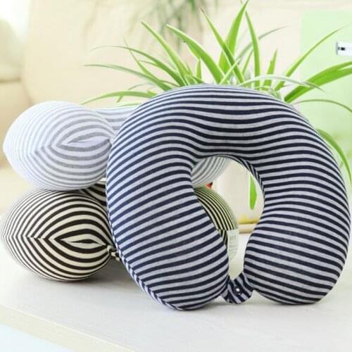 Microbeads U Shape Neck Pillow Stripe Transfer Printing Travel Pillows Massager With Button, kissen Foam Body Pillow