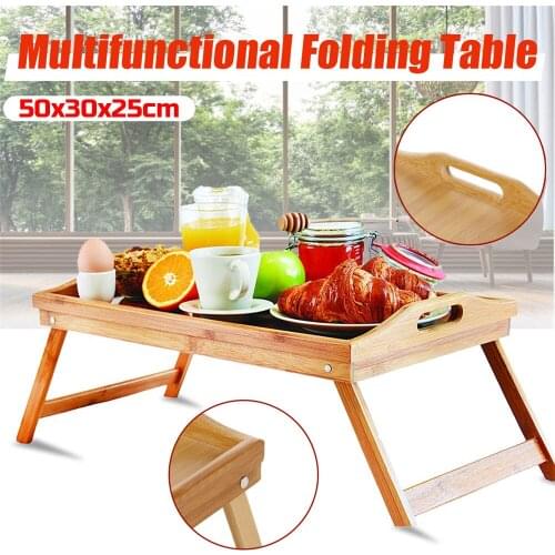 Portable Bamboo Wood Bed Tray Breakfast Home Folding Laptop Desk Tea Food Serving Table Folding Leg Laptop Desk On The Bed