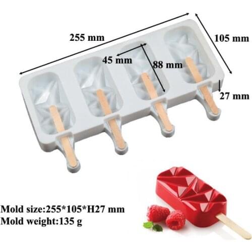 Silicone Ice Cream Molds 4 Cell Cube Tray Food Safe Popsicle Maker DIY Homemade Freezer Ice Lolly Mould Ice Cream tools SN3768