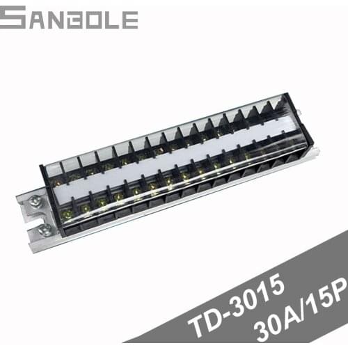 30A/15P Connection Terminal block strip distribution fixed barrier TD-3015 Connector Plate Plug-in clamp terminals
