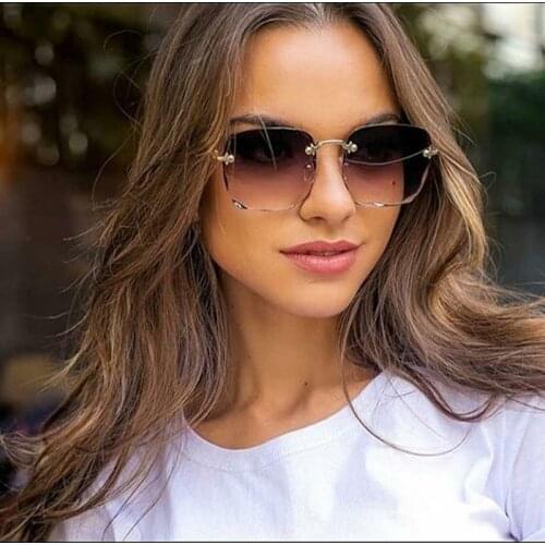 RBRARE Square Sunglasses Women Frameless Gradient Sun Glasses Women/Men Brand Designer Retro Pink Outdoor Lentes De Sol Mujer