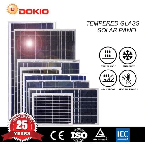 Dokio 30 to 80w 18v/12v Polycrystalline Solar Panel High Efficiency Tempered Glass Home Solar Panel 30w 40w 80w
