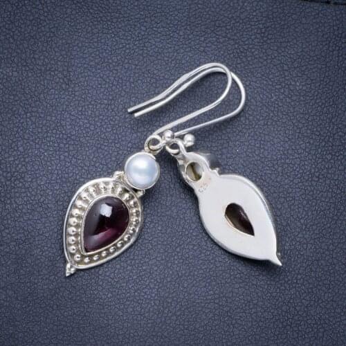 Natural Amethyst and River Pearl Handmade Unique 925 Sterling Silver Earrings 1.75" A0737