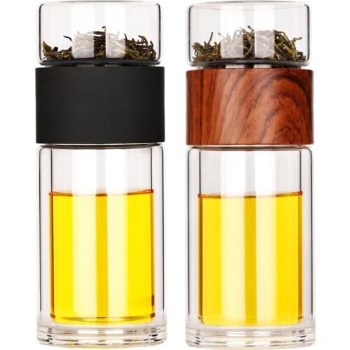 High Quality Double Layer Glass Tea Infuser Bottle Leakproof Tea and Water Separation for Loose Leaf 360ML