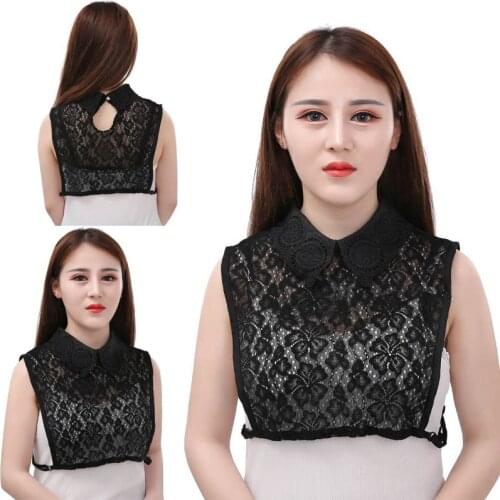 Womens Lapel Fake Collars White False Collars Ladies Embroidery Lace Detachable Collar Lapel Shirt Blouse Faux Col Decor
