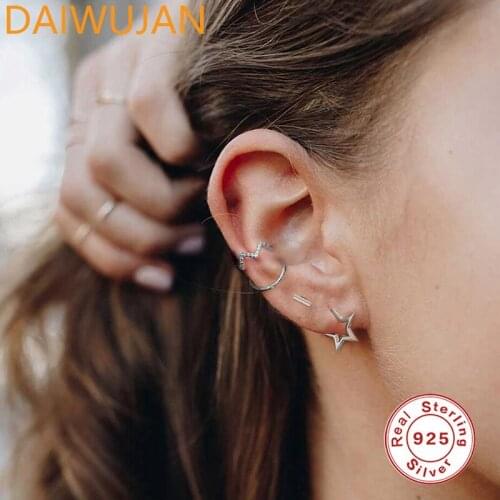 DAIWUJAN Real 925 Sterling Silver Stud Earrings for Women INS Gold Silver Open Star Piercing Earring Hiphop Jewelry kolczyki