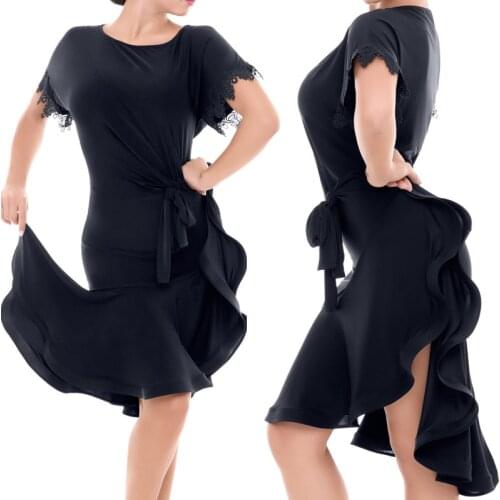 New Latin Dance Dress Black Lace Sleeve Dancing Dress Ladies Rumba Dress Modern Dance Clothes Women Black Dance Dress BI007