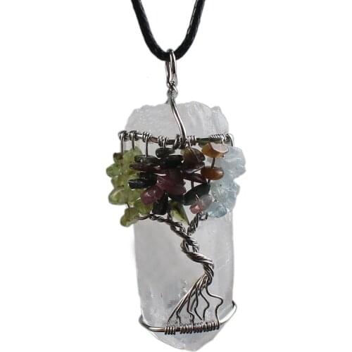 100-Unique 1 Pcs Gorgeous Silver Plated Irregular Shape Natural Rock Crystal Wire Wraped Tourmaline Aquamarines Pendant