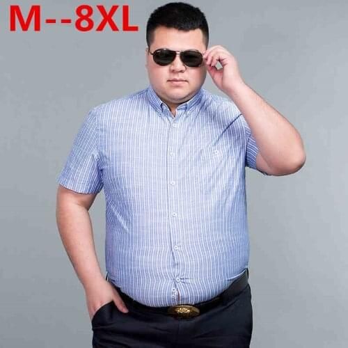 10XL 9XL 8XL 6XL 5XL Loose Fit Striped Shirt Short Sleeve Camisas Para Hombre Soft Cotton Shirt Chemise Homme 's Casual Shirt
