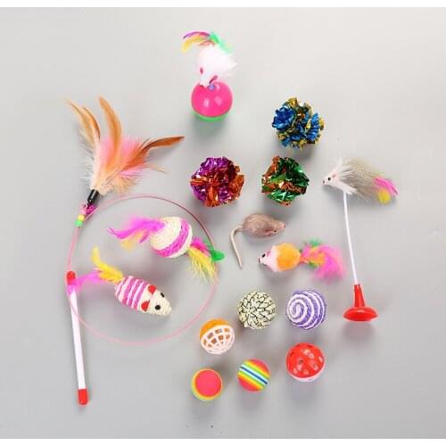 16pcs Style Cat Toys Plastic Kitten Interactive Stick Funny Cat Fishing Rod Game Wand Feather Stick cat Toy