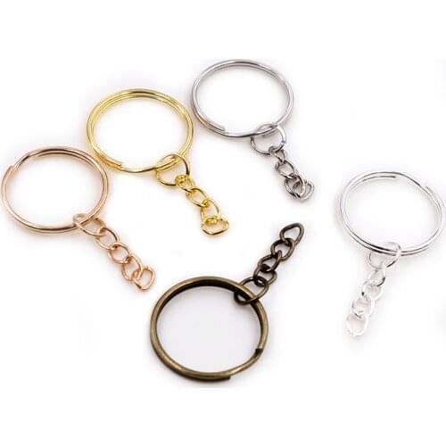 20pcs/lot Key Ring Key Chain ( Ring Size 25mm) Fashion Gold Rhodium Silver Plated 50mm Long Round Keychain Keyrings