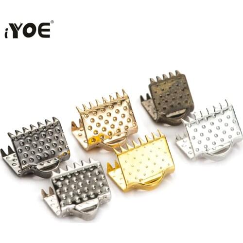 50pcs/Lot 6-40mm Wide Crimp End Fold Cove Clasps Leather Cord End Caps Connector Chain for DIY Making Bracelet Jewelry Findings