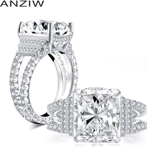 ANZIW Luxury 925 Sterling Silver 6ct Cushion Cut Anniversary Engagement Ring Brilliant Simulated Diamond Wedding Bridal Ring