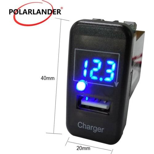 Led light Car Charger USB Port socket adapter single USB car charger 5V 2.1A with blue light voltmeterfor Toyota