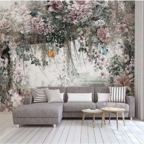 Large 3D wallpaper mural custom Nordic modern fresh watercolor vine flower background wall paper mural