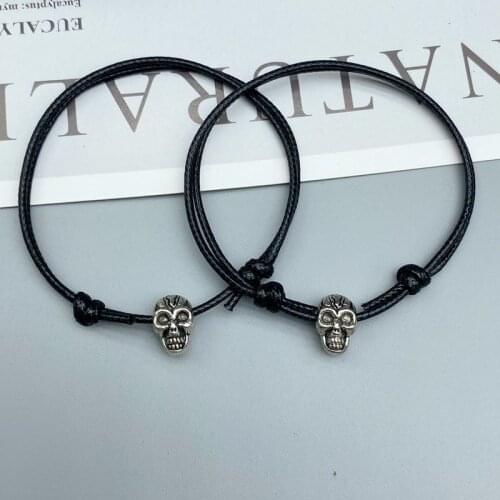 Skull Bracelet For Men Women 2 PCS Adjustable Rope Fashion Hand Bracelet Gift For Friend Trendy Jewelry