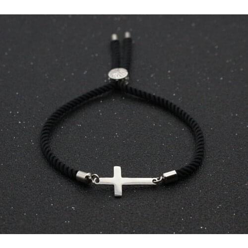 Cute Bear Stainless Steel Cross Couples Bracelet & Bangles Simple Adjustable Rope Bracelets For Women Men Friendship Jewelry