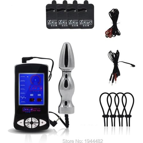 Electro Shock Set Penis Extender Adjustable Cock Ring Electro Sex Clitoris Massage Stimulate Pads Estim Vagina Anal Plug Sex Toy