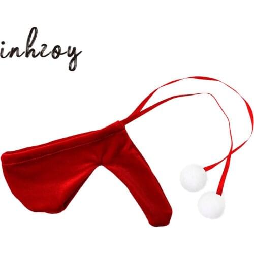 Erotic Pompom Penis Sheath Underwear for Sexy Mens Mini Lingerie Briefs Bulge Pouch No Side Straps Thong Panties Nightwear