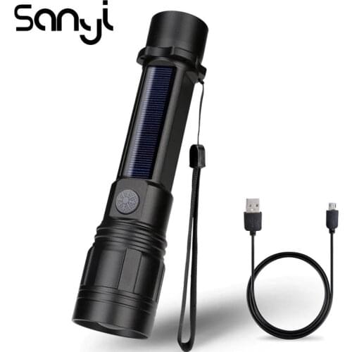 SANYI 3 Modes Flashlight Torch Solar or USB Chargeable Lighting Built-in Battery COB LED Hunting Camping Lamp Lantern