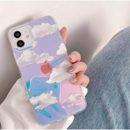 Gradient Colorful Cover For iPhone 12 Pro 12Pro Max 11 11Pro X XR XS Max SE 2020 8 Plus Discolored Transparent Clouds Laser Case
