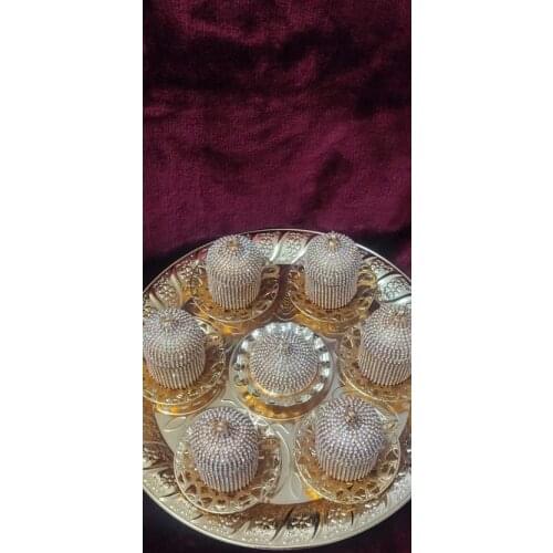 Coffee handmade authentic design turkish greek arabic coffee espresso 2021 set 6 service, glasses tray arbitrary sugar original