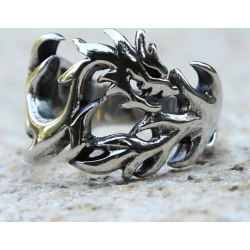 Unique Fire Dragon Rings for Men And Women Fashion Gold Silver Color Stainless Steel Biker Ring Cool Punk Hip Hop Jewelry