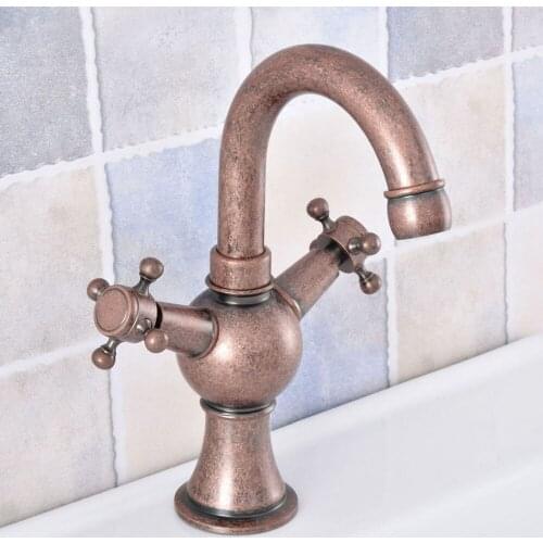 Rome Red Antique Copper Swivel Kitchen Dual Cross Handles Bathroom Vessel Sink Faucet Mixer Tap Free Shipping! asf629