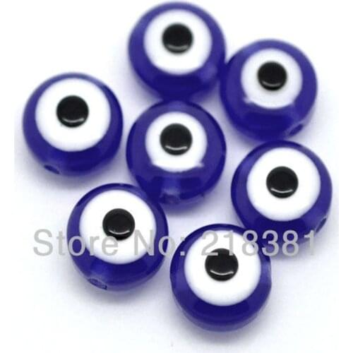 500pcs Dark Blue Evil Eye Flat Round Resin Spacer Beads For DIY Garment Accessories 8x5mm