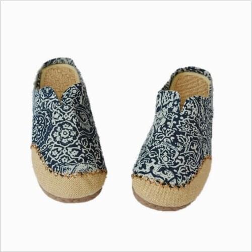 Unisex Summer sandals cotton hemp printing slippers casual men Linen shoes sweat absorbing cow tendon sole splicing women shoes