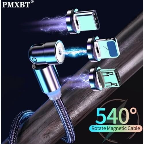 Magnetic USB Cable 540 Degree Rotate Type C Micro USB Charge Cord For iPhone Huawei Mobile Phone Quick Charger Charging Wire 2M