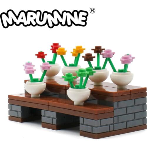 Marumine MOC Bricks Chair with Flower Pot 70PCS Street View City Parts Building Blocks Set DIY STEM Toys Gift For Kids Learning