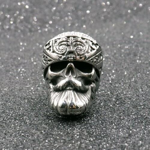 Big Beard Skull Stainless Steel Mens Rings Punk Hip Hop Cool Mens Boyfriend Biker Jewelry Creativity Gift