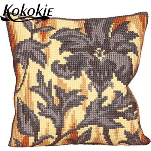 Cross stitch set sales flower cushion mat handicraft embroider needlework kits decorative pillowcase diy rug throw pillow case