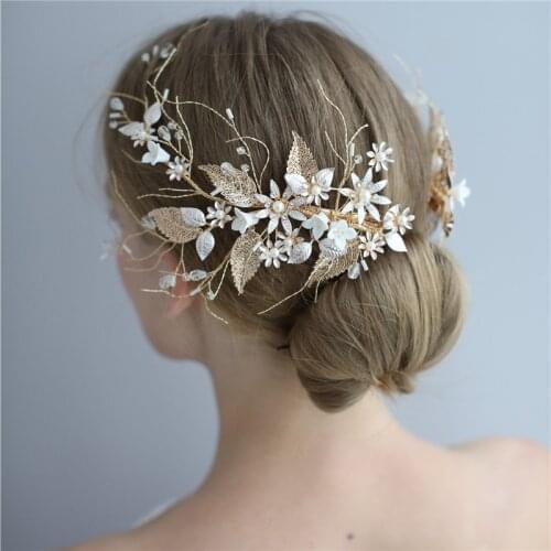 Handmade Vintage Gold Leaf Women Headpiece Bridal Hair Clip Crown Flower Wedding Accessories Hair Oranment