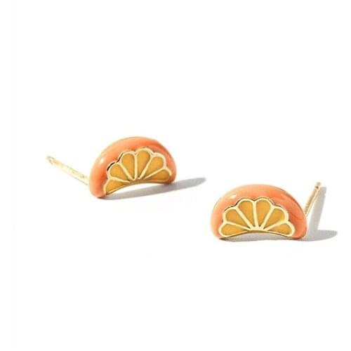 Colorful Creative Design Orange Fruits Stud Earrings 925 Sterling Silver Jewelry Cute Earrings for Fashion Female Gifts SE079