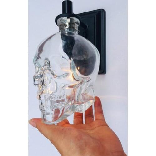 Retro Skull Bones LED Wall Lamp Sconce Clear Glass Bottle Wall Light Loft Dinning Room Bar Nordic Industrial Home Decor Fixtures