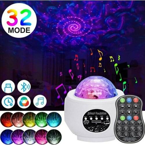 LED Star Ocean Wave Projector Night Light Galaxy Starry Sky Projector Night Lamp With Music Bluetooth Speaker For Childrens