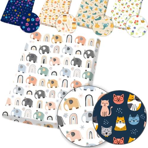 1pcs Animal Printed Polyester Cotton Fabric Cartoon Bee Cat Pattern DIY Cloth Quilting Fabrics Home Textiles sewing Materials