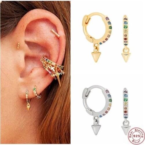 CANNER Real 925 Sterling Silver Hoop Earrings for Women Silver 925 Punk style geometric Earings Piercing Earring Jewelry brincos