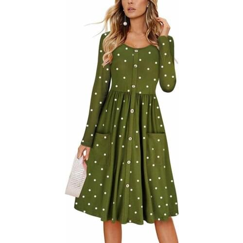 Women Spring Casual Style Large Size Long Sleeve Dress Round Neck Narrow Waist Printed Dress Hot Sale 2019