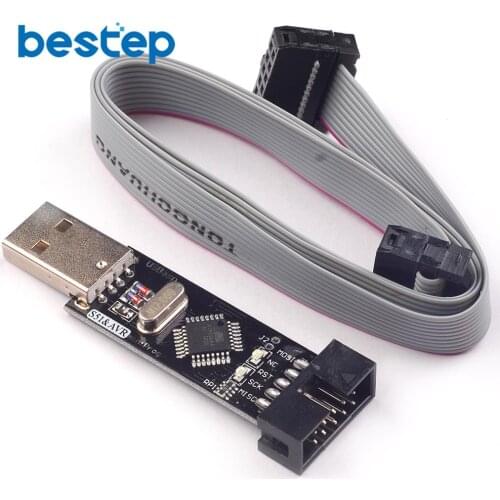 1PCS USBASP +1PCS Download Cable USBISP AVR Programmer USB ATMEGA8 ATMEGA128 Support Win7 64K
