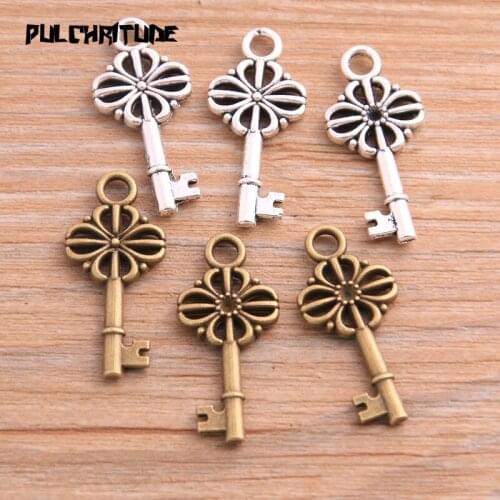10pcs 14*29mm Two Color Flower Key Charms Double-sided Pendants Handmade Decoration Vintage For DIY Jewelry Making